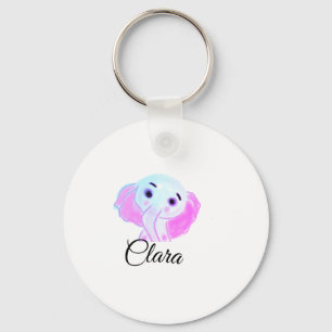 Simple blue pink baby elephant watercolor add name keychain