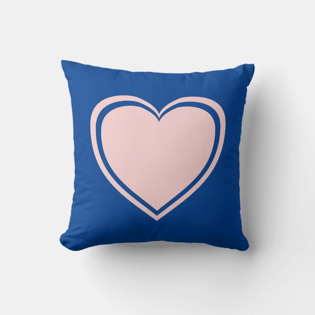 Simple Blue Pink Heart Valentine`s Day Throw Pillow (Front)