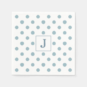 Simple Blue Polka Dot Watercolor Pattern Monogram Napkin