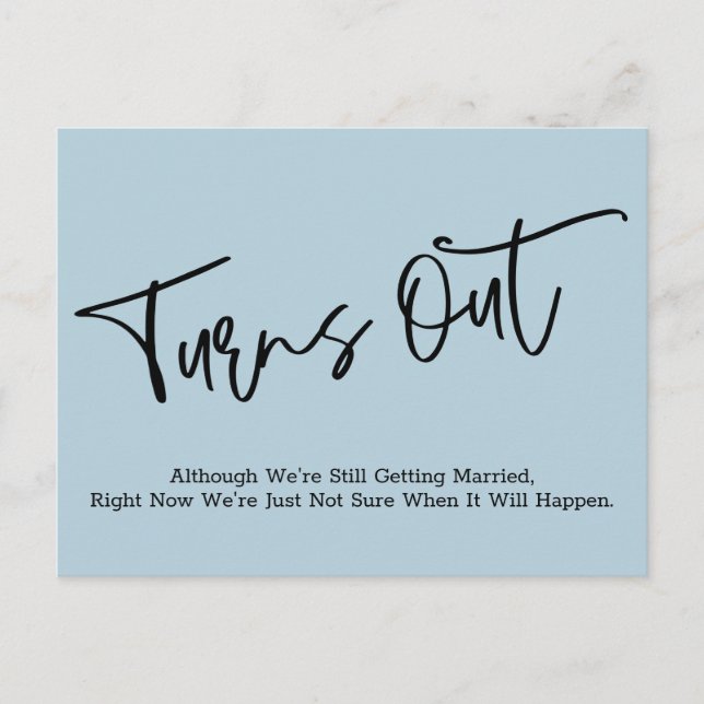 Simple Blue Postponed Wedding Announcement Postcard (Front)