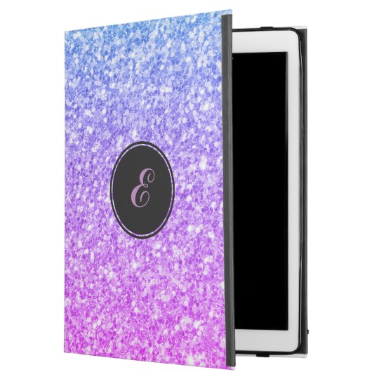Simple Blue & Purple Glitter Monogram iPad Pro 12.9" Case