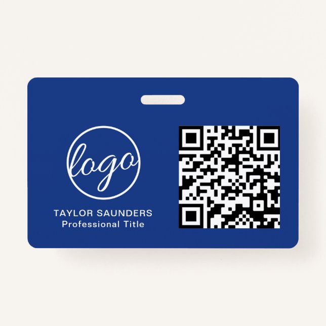 Simple Blue QR Code Employee ID Badge (Front)