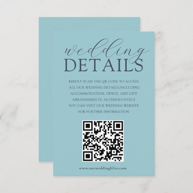 Simple Blue QR Code Wedding Details Enclosure Card (Front/Back)