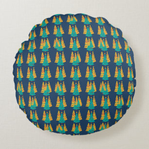 Simple Blue retro Christmas pine tree Pattern Round Pillow