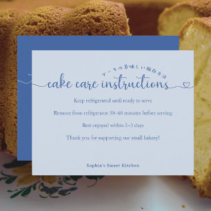 Simple Blue Script Cake Care Instructions Bakery Thank You Card