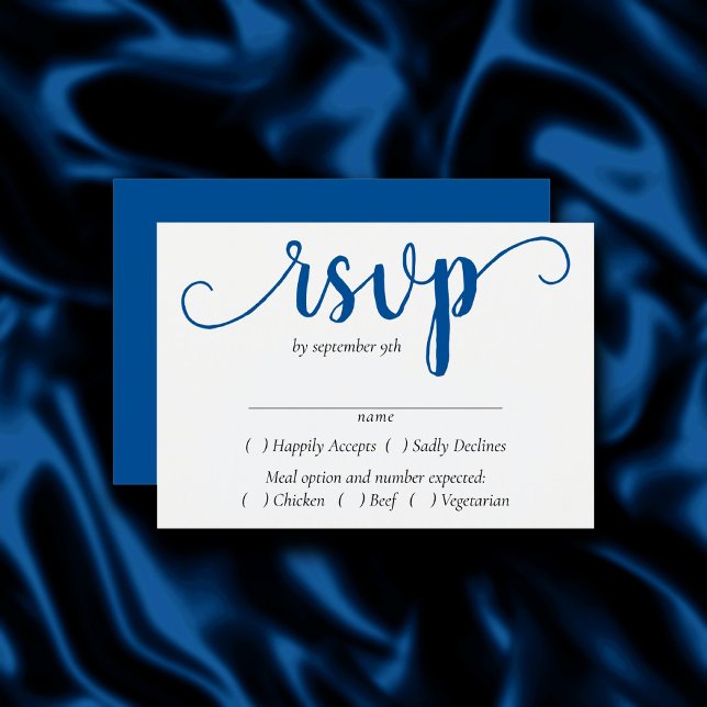 Simple Blue Script | Cerulean Azure Entree Choice RSVP Card (Creator Uploaded)