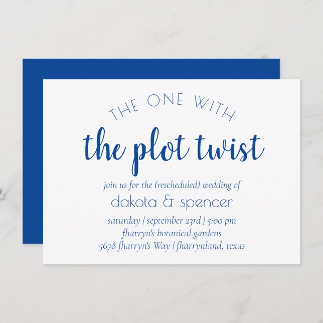 Simple Blue Script | Cerulean One with Plot Twist Invitation (Front/Back)