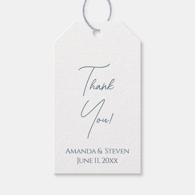 Simple Blue Script Thank You Wedding Gift Tags (Front)