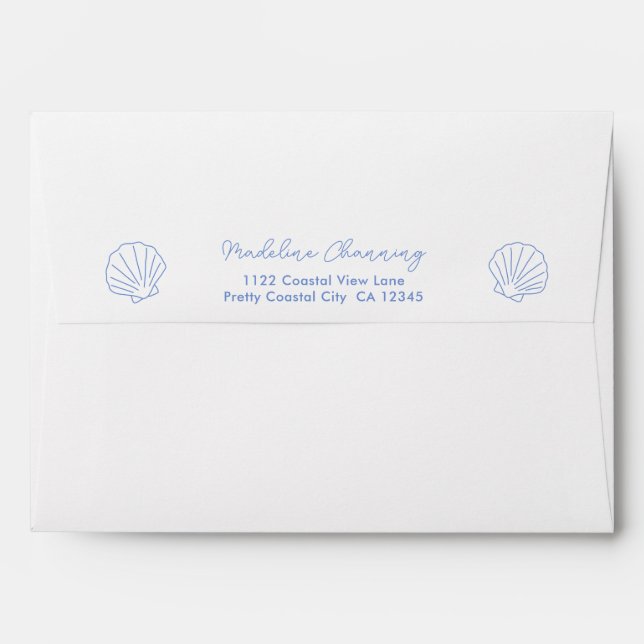 Simple Blue Shell Return Address Bridal Shower Envelope (Back (Top Flap))