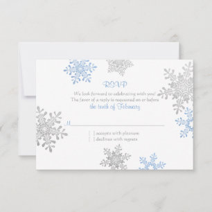 Simple Blue Silver Snowflake Hiver Mariage RSVP