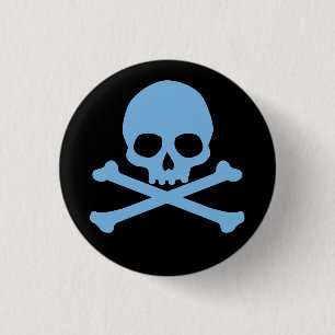Simple Blue Skull and Crossbones 1 Inch Round Button