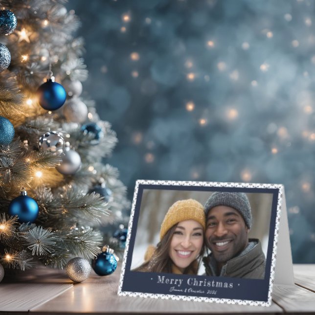 Simple Blue Snowflake Christmas Photo  Holiday Card (Simple Blue Snowflake Christmas Photo Holiday  Folded Card)