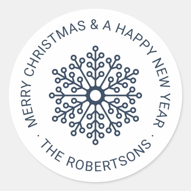 Simple Blue Snowflake Holiday Tag Round Sticker (Front)