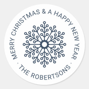 Simple Blue Snowflake Holiday Tag Round Sticker
