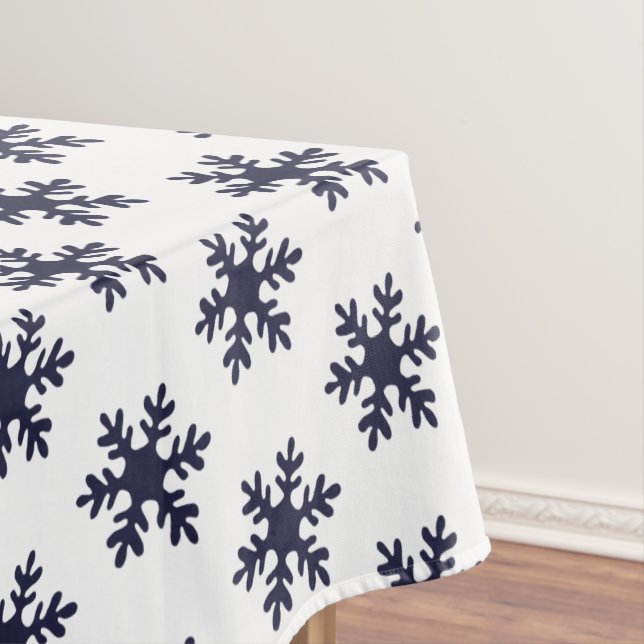 Simple Blue Snowflake Pattern Christmas Holiday Tablecloth (In Situ)