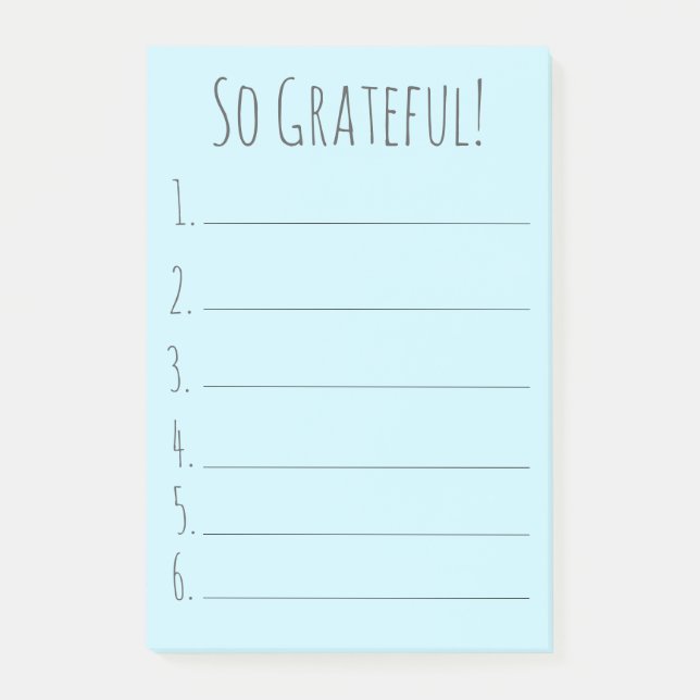 Simple Blue So Grateful Typography Gratitude List Post-it Notes (Front)