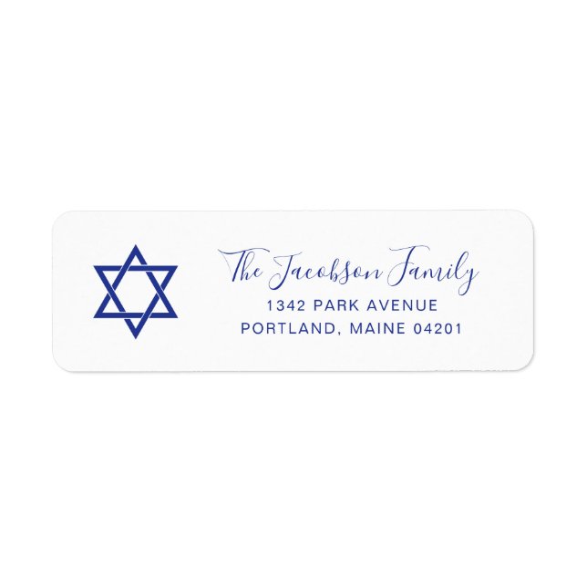 Simple Blue Star of David Hanukkah Return Address (Front)