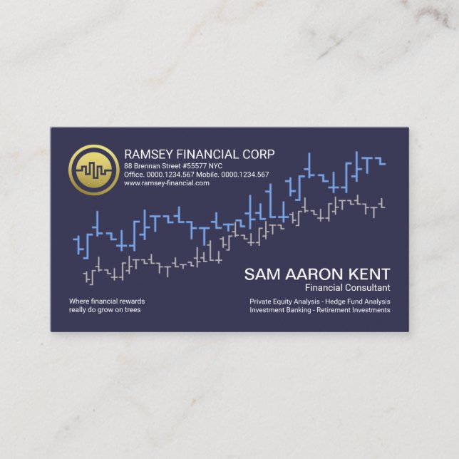 Simple Blue Stock Exchange Graph Wave Financial Business Card (Front)