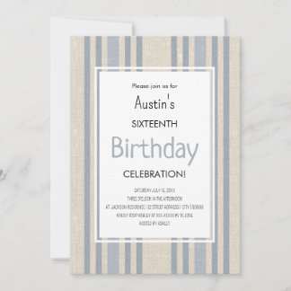 Simple Blue Striped Birthday Invitation