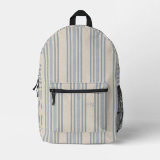 Simple Blue Stripes with Monogrammed Initial Printed Backpack
