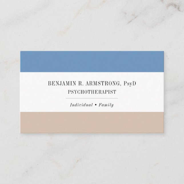 Simple Blue Tan Psychotherapist Business Card (Front)