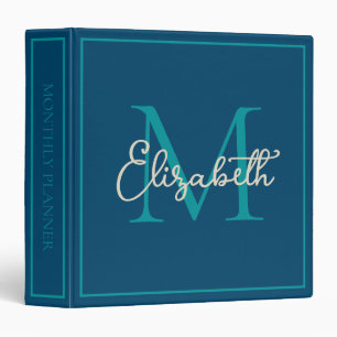 Simple Blue Teal and Cream Monogram Binder