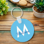 simple Blue teal modern Monogram girly Name  Keychain<br><div class="desc">This sleek keychain features a clean, contemporary aesthetic with a vibrant blue teal colour scheme. Customize it with your monogram to add a touch of individuality to your everyday essentials. Perfect for keeping your keys organized and easily identifiable, this chic monogram keychain combines style and functionality. Upgrade your accessory collection...</div>