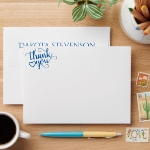 Simple Blue Thank You   Flourish Return Address Envelope