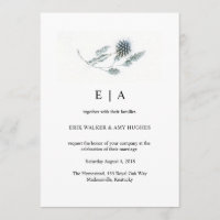 Simple Blue Thistle Floral Watercolor Wedding
