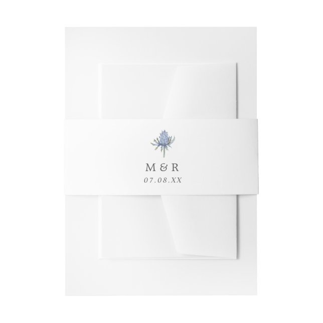 Simple Blue Thistle Monogram Wedding Invitation Belly Band (Front Example)