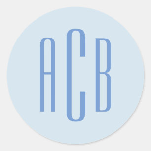 Simple Blue Three Letter Monogram Classic Round Sticker