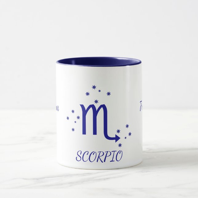 Simple Blue Typoghraphy Scorpio Zodiac Coffee Mug (Center)