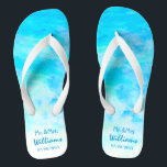 Simple Blue Unisex Bride Groom Sandals Wedding<br><div class="desc">This simple yet stylish pair of gradient blue flip flops perfect for bride and groom to wear in wedding day, bachelor/bachelorette party, honeymoon or other celebration. ♥Customize it with your wording by using the template fields. ♥ If you want to change the font style, colour or text placement, simply click...</div>