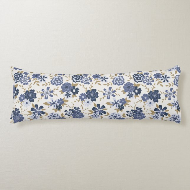 Simple Blue Vine Botanical Flowers Body Pillow (Front)