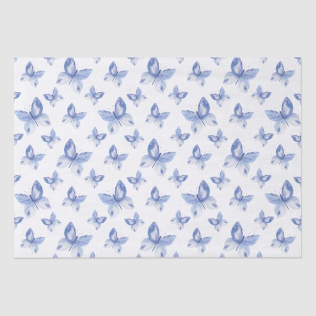 Simple Blue Watercolor Butterfly Pattern Tissue Paper (Front)