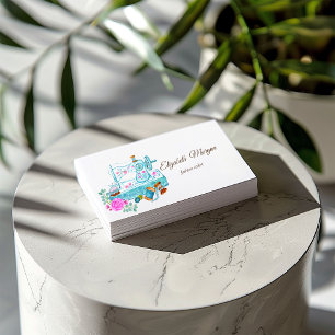 Simple Blue Watercolor Floral Sewing Machine  Business Card
