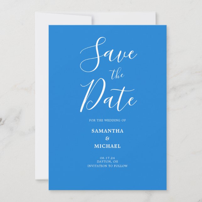 Simple Blue Wedding  Save The Date (Front)