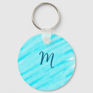 simple blue whi watercolor lines add your monogram keychain