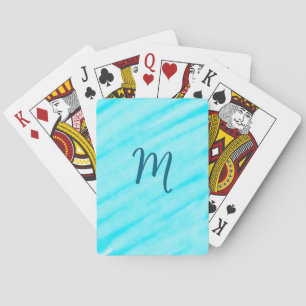 simple blue whi watercolor lines add your monogram playing cards