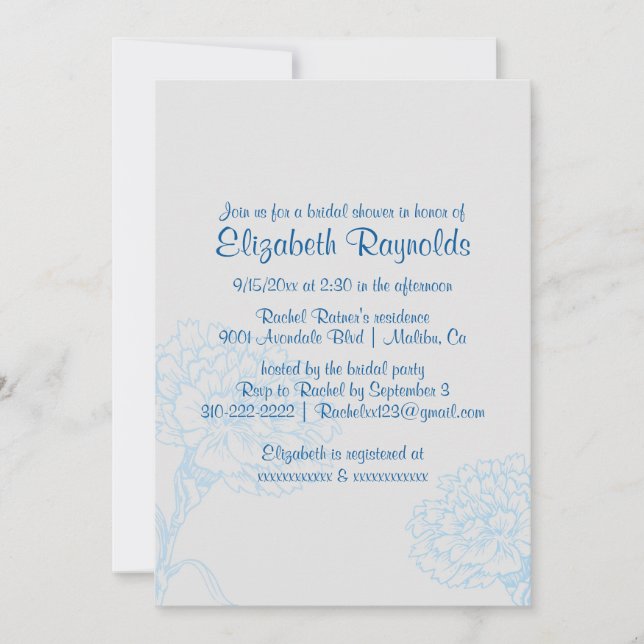 Simple Blue & White Bridal Shower Invitations (Front)