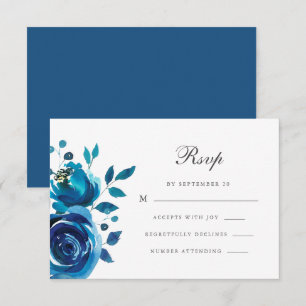 Simple Blue White Calligraphy Quinceanera RSVP Card