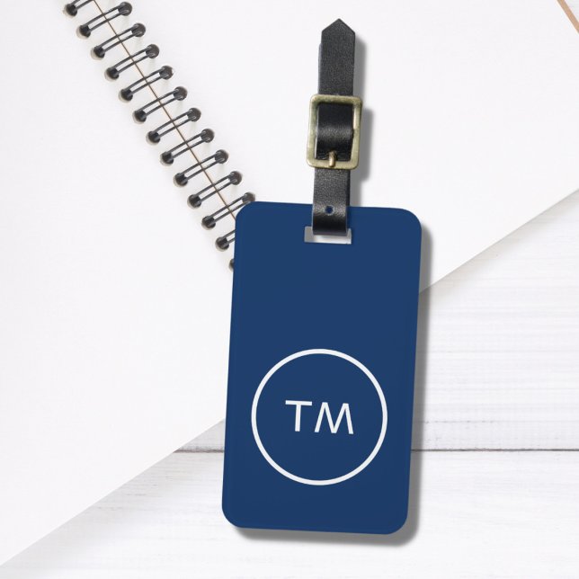 Simple Blue White Circle Bold Monogram Luggage Tag (Creator Uploaded)