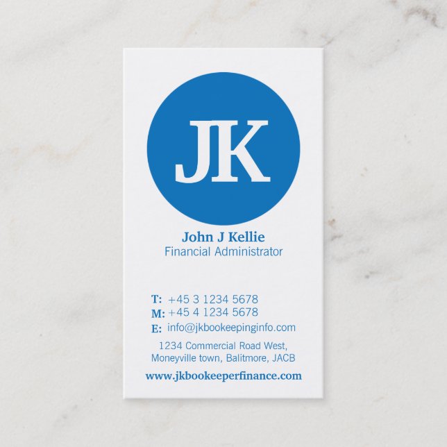 Simple blue & white circle finance business card (Front)