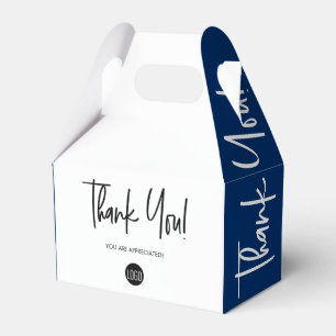 Simple blue white Custom Logo Staff appreciation Favor Box