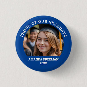 Simple Blue & White Customized Photo Graduate 1 Inch Round Button