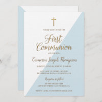 Simple Blue White Gold Modern First communion