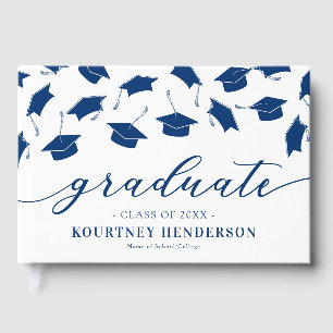 Simple Blue White Graduation Guest Book
