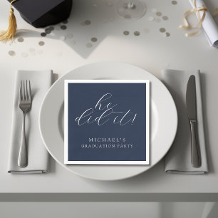 Simple Blue White He Did It Graduation Party Napkin