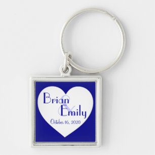Simple blue white heart customizable keychain