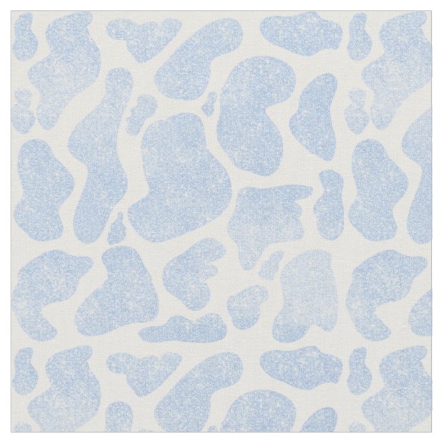 Simple Blue White Large Cow Spots Animal Pattern Fabric (Close Up)